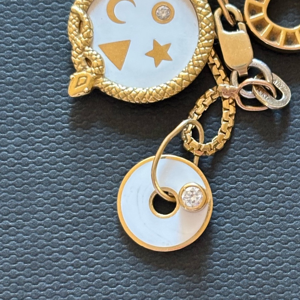 FOUNDREA White champleve enamel,Disc Pendant , diamond ,18k YG